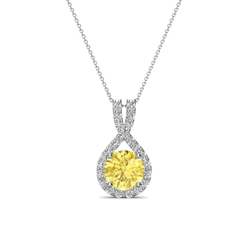 Keily 6.00 mm Round Lab Created Yellow Sapphire and Diamond Halo Pendant 