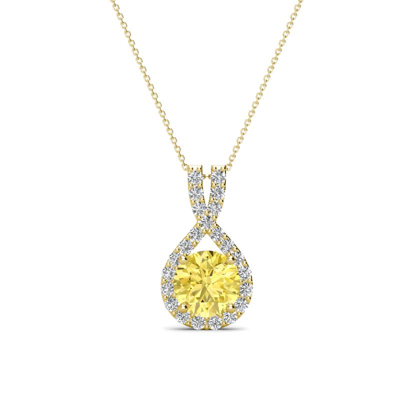 Keily 6.00 mm Round Lab Created Yellow Sapphire and Diamond Halo Pendant 