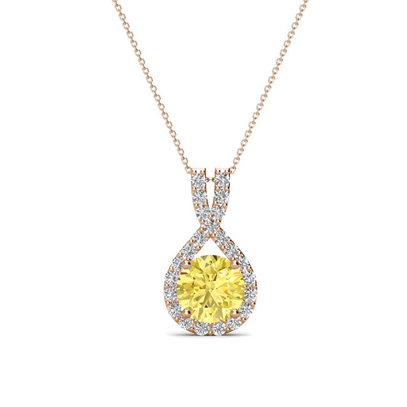 Keily 6.00 mm Round Lab Created Yellow Sapphire and Diamond Halo Pendant 
