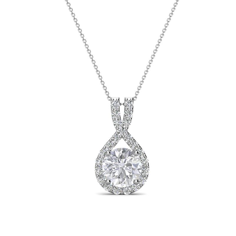 Keily 6.00 mm Round White Sapphire and Diamond Halo Pendant 