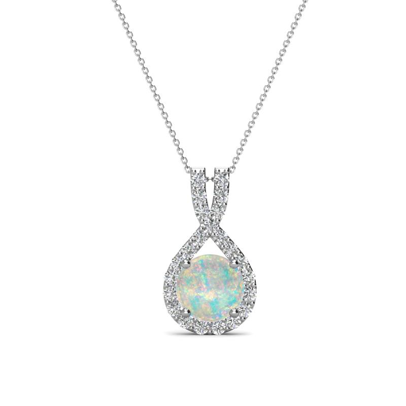 Keily 6.00 mm Round Opal and Diamond Halo Pendant 