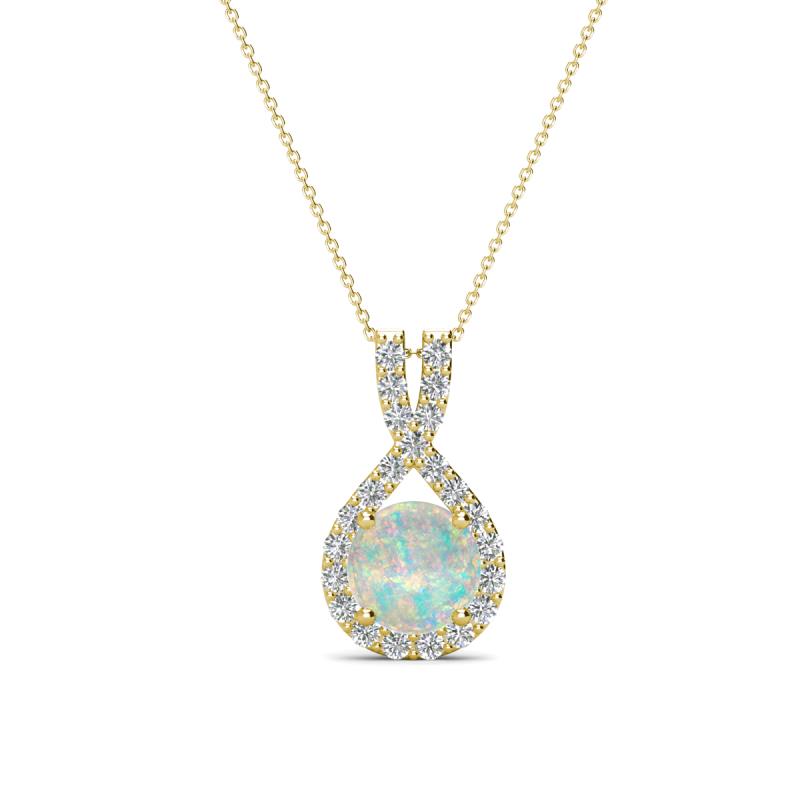 Keily 6.00 mm Round Opal and Diamond Halo Pendant 