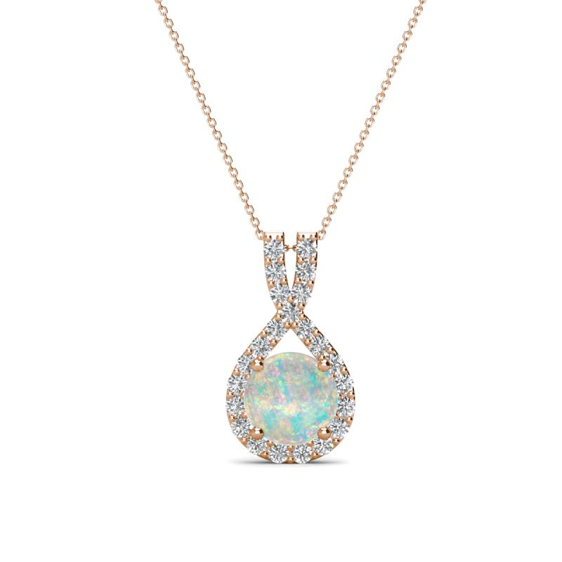 Keily 6.00 mm Round Opal and Diamond Halo Pendant 
