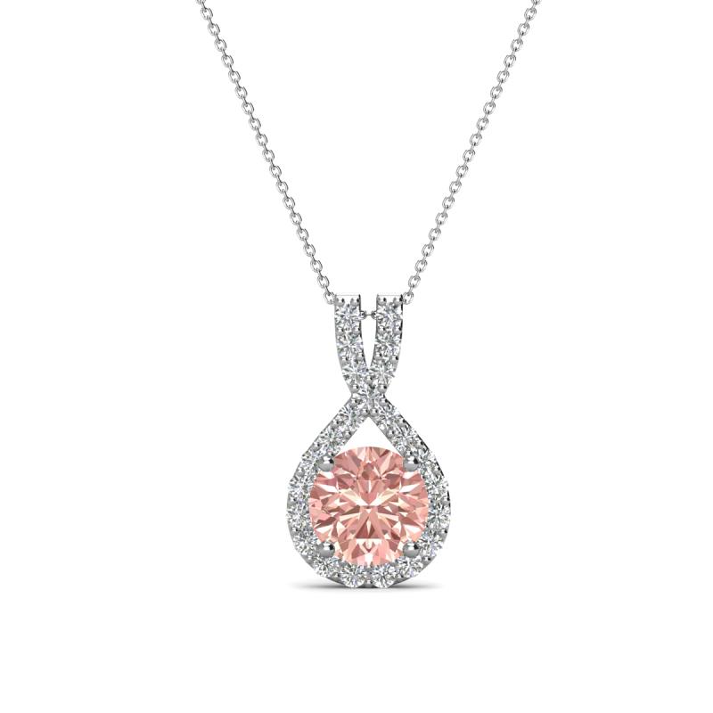 Keily 6.00 mm Round Morganite and Diamond Halo Pendant 