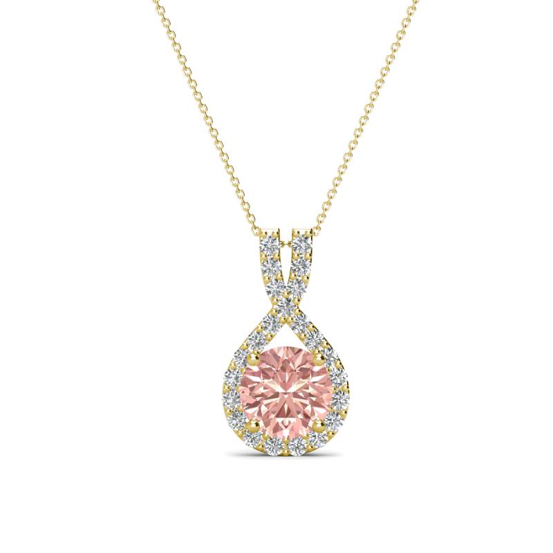 Keily 6.00 mm Round Morganite and Diamond Halo Pendant 
