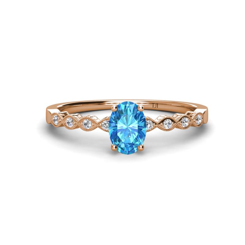 Amaira 7x5 mm Oval Cut Blue Topaz and Round Diamond Engagement Ring  