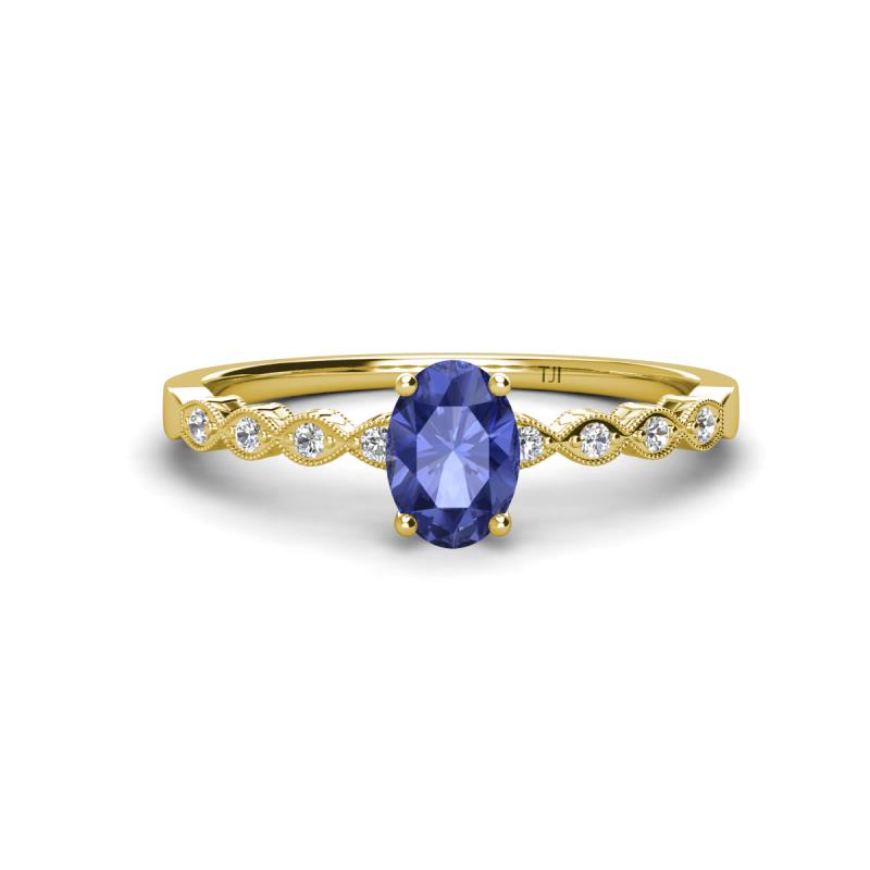 Amaira 7x5 mm Oval Cut Iolite and Round Diamond Engagement Ring  