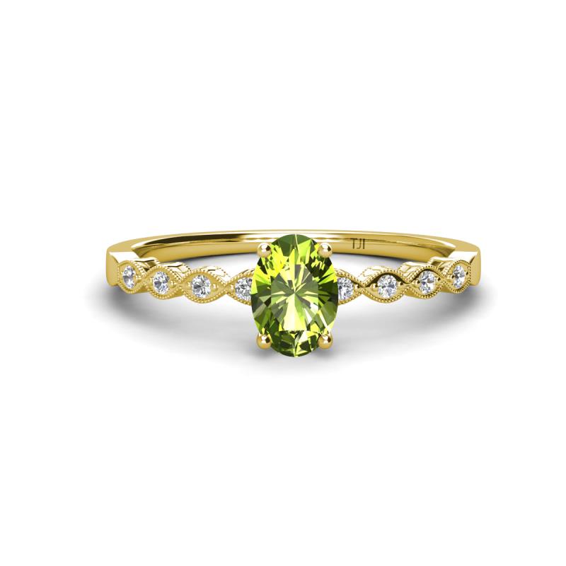 Amaira 7x5 mm Oval Cut Peridot and Round Diamond Engagement Ring  
