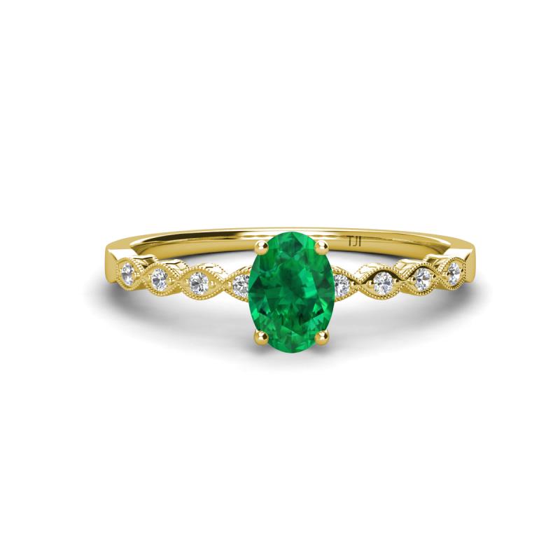 Amaira 7x5 mm Oval Cut Emerald and Round Diamond Engagement Ring  