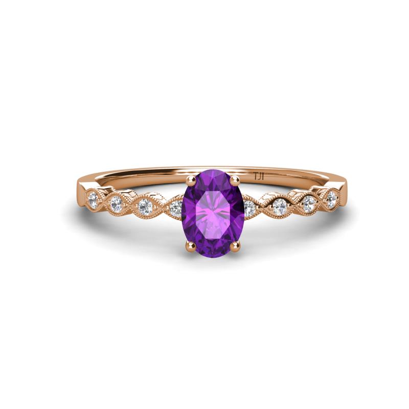 Amaira 7x5 mm Oval Cut Amethyst and Round Diamond Engagement Ring  