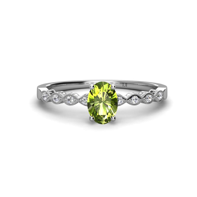 Amaira 7x5 mm Oval Cut Peridot and Round Diamond Engagement Ring  