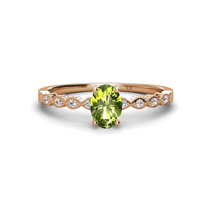 Amaira 7x5 mm Oval Cut Peridot and Round Diamond Engagement Ring  