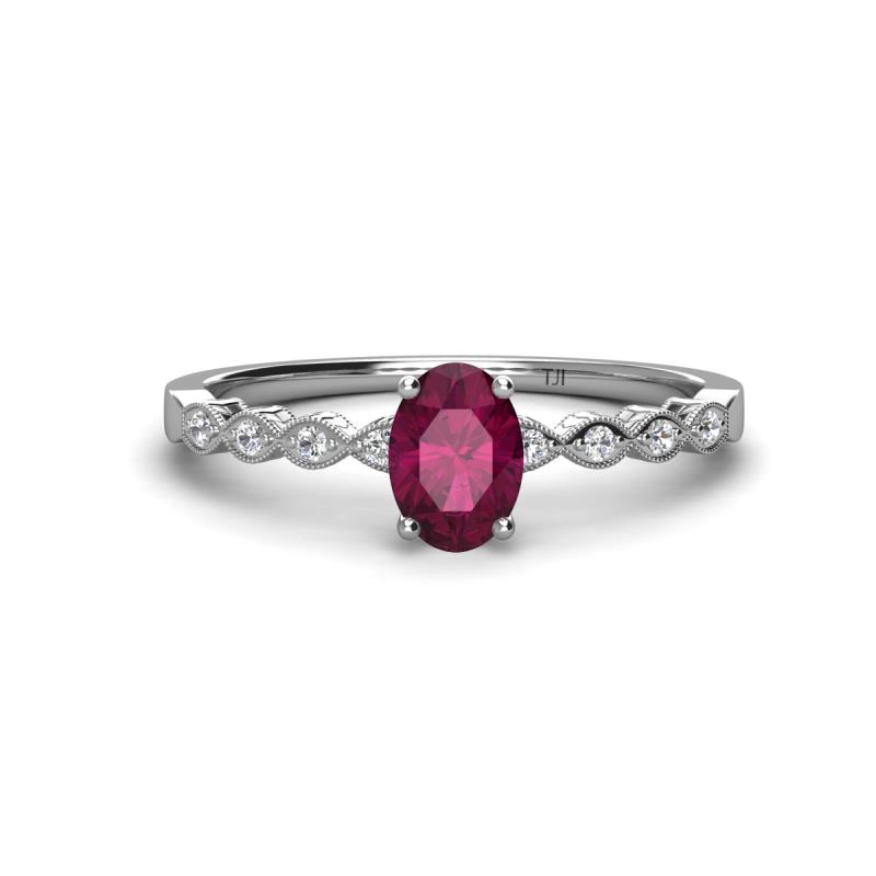 Amaira 7x5 mm Oval Cut Rhodolite Garnet and Round Diamond Engagement Ring  