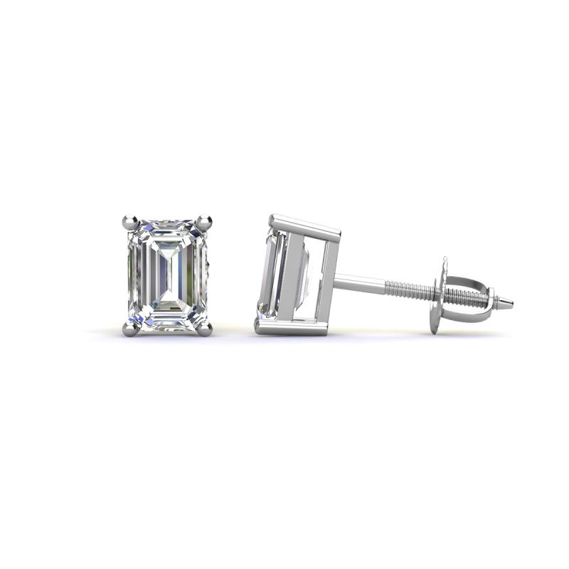 Alina Emerald Cut Forever Brilliant Moissanite (7x5mm) Solitaire Stud Earrings 