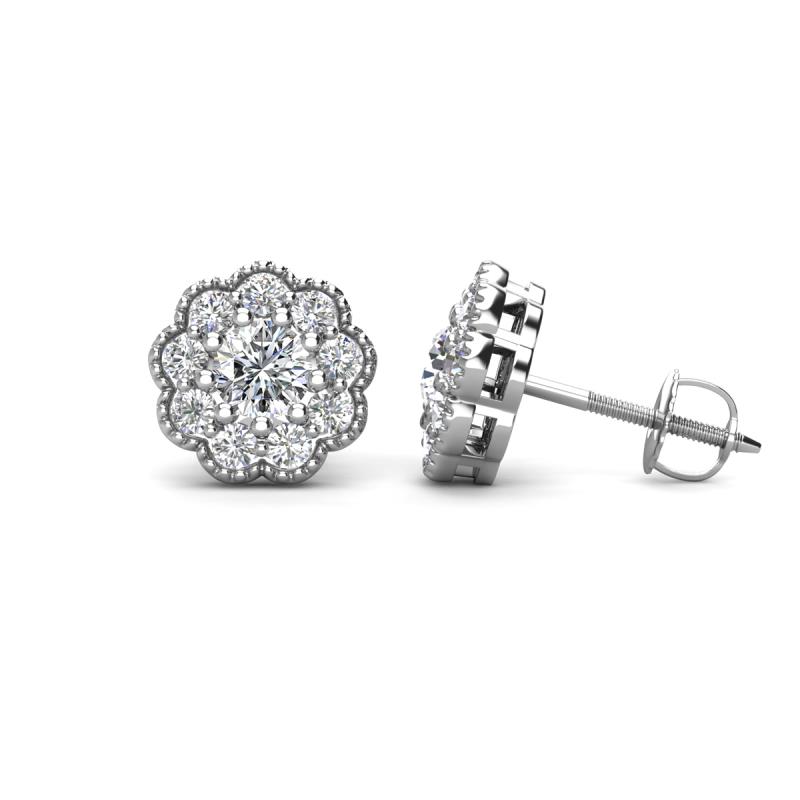 Floret 4.00 mm Round Diamond Milgrain Halo Stud Earrings 