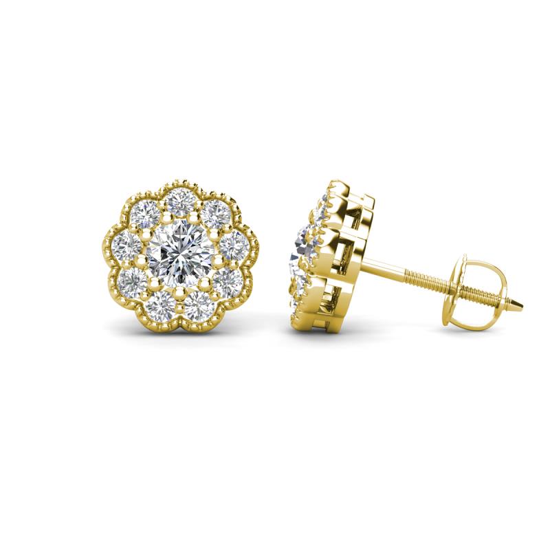 Floret 4.00 mm Round Forever Brilliant Moissanite and Diamond Milgrain Halo Stud Earrings 