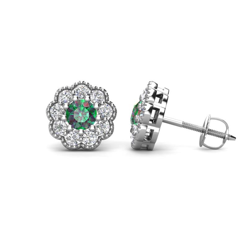 Floret 4.00 mm Round Lab Created Alexandrite and Diamond Milgrain Halo Stud Earrings 