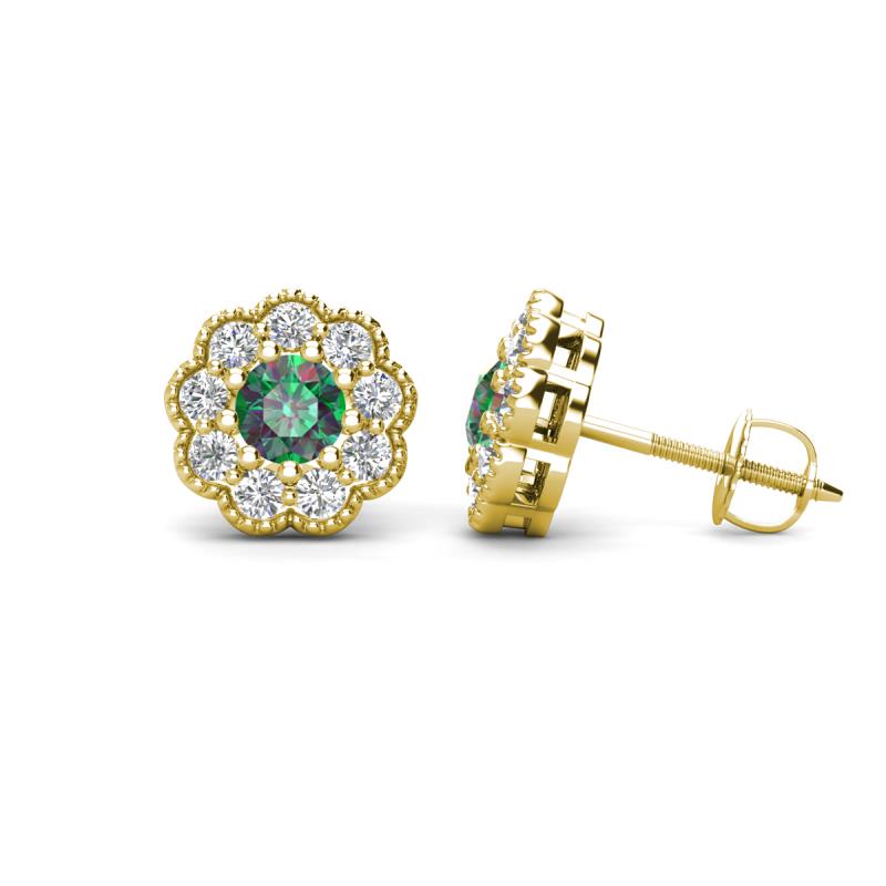 Floret 4.00 mm Round Lab Created Alexandrite and Diamond Milgrain Halo Stud Earrings 
