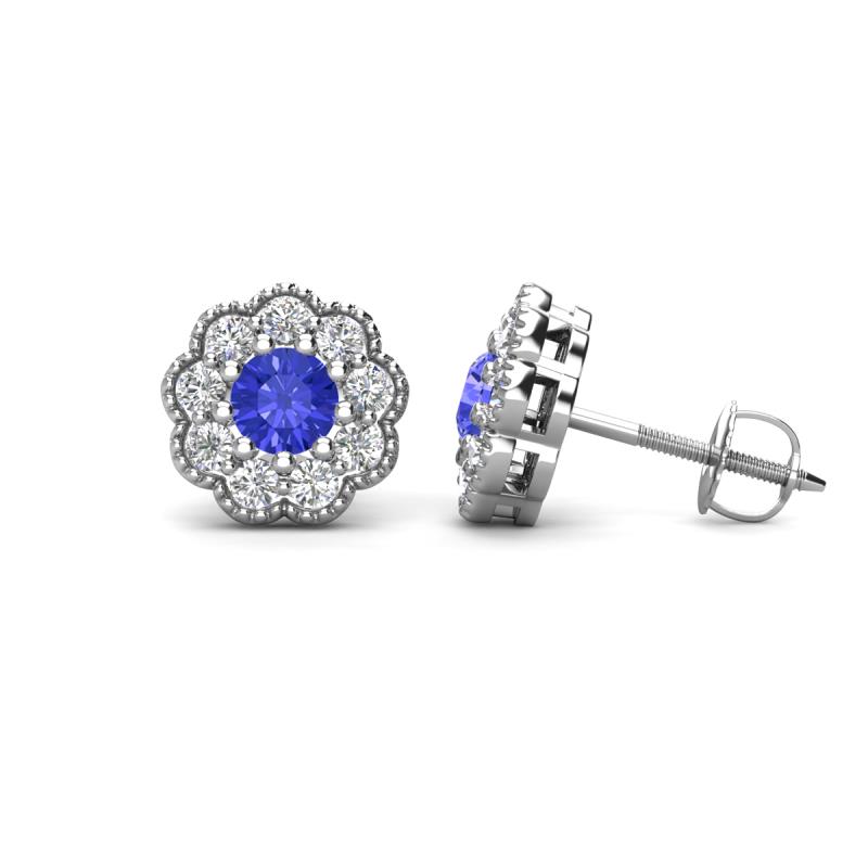 Floret 4.00 mm Round Tanzanite and Lab Grown Diamond Milgrain Halo Stud Earrings 