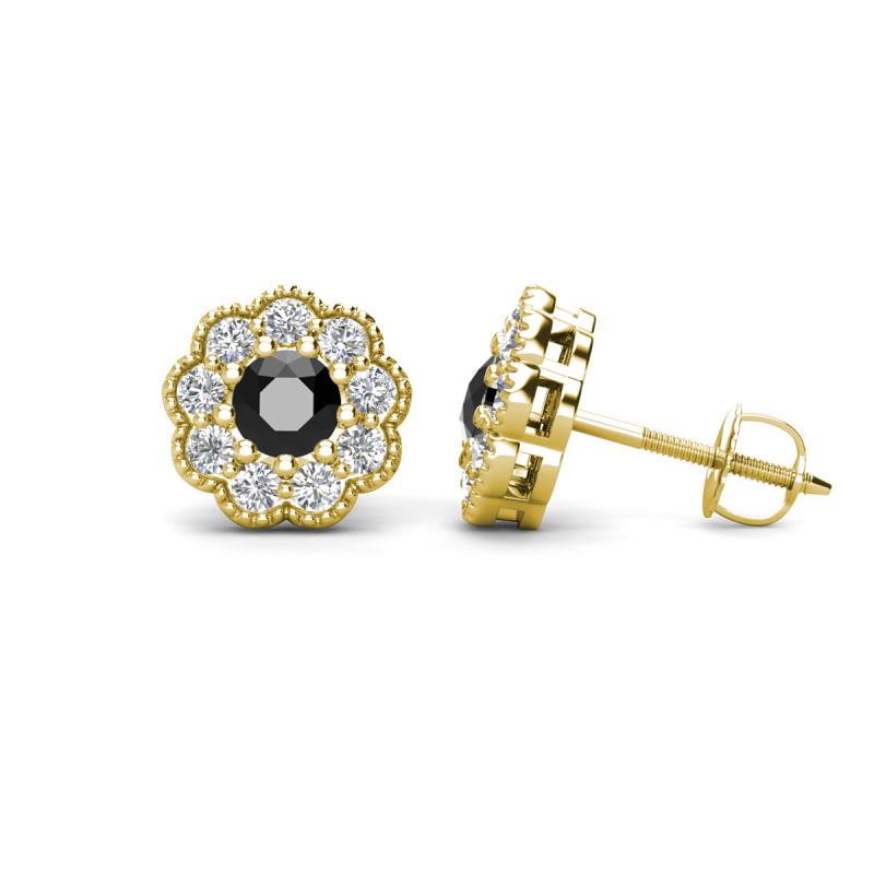 Floret 4.00 mm Round Black and White Lab Grown Diamond Milgrain Halo Stud Earrings 