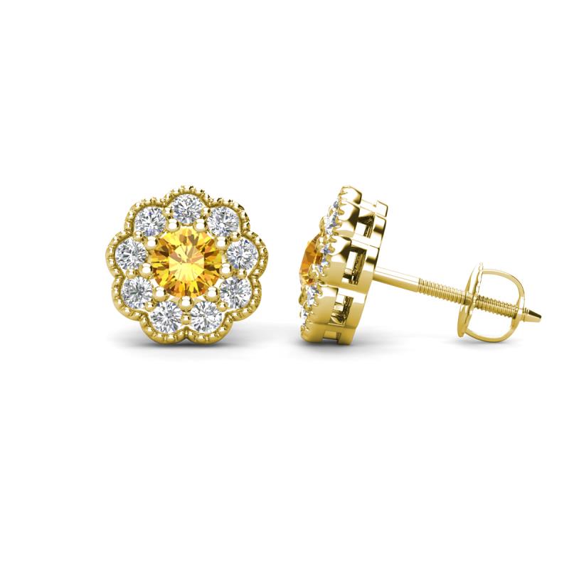 Floret 4.00 mm Round Citrine and Lab Grown Diamond Milgrain Halo Stud Earrings 