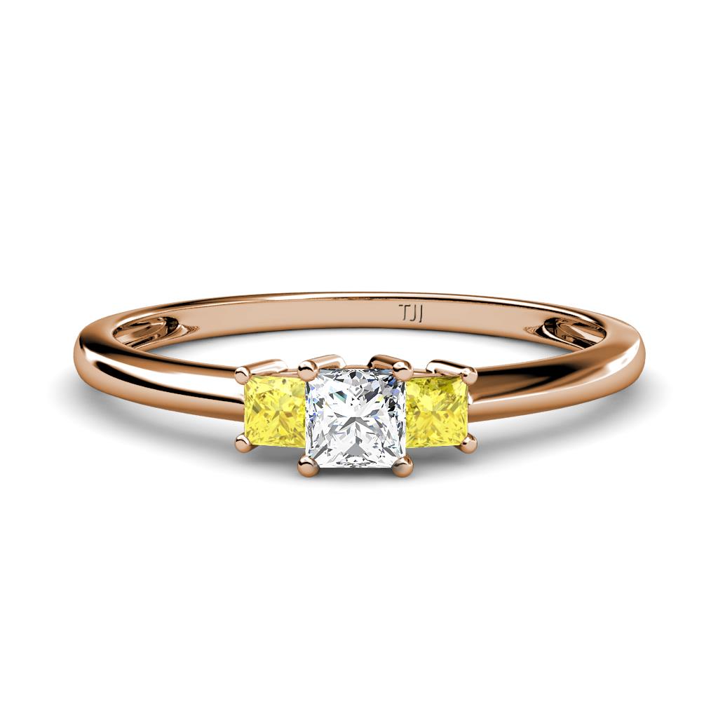 Eadlin Princess Cut Diamond and Yellow Sapphire Three Stone Engagement Ring 