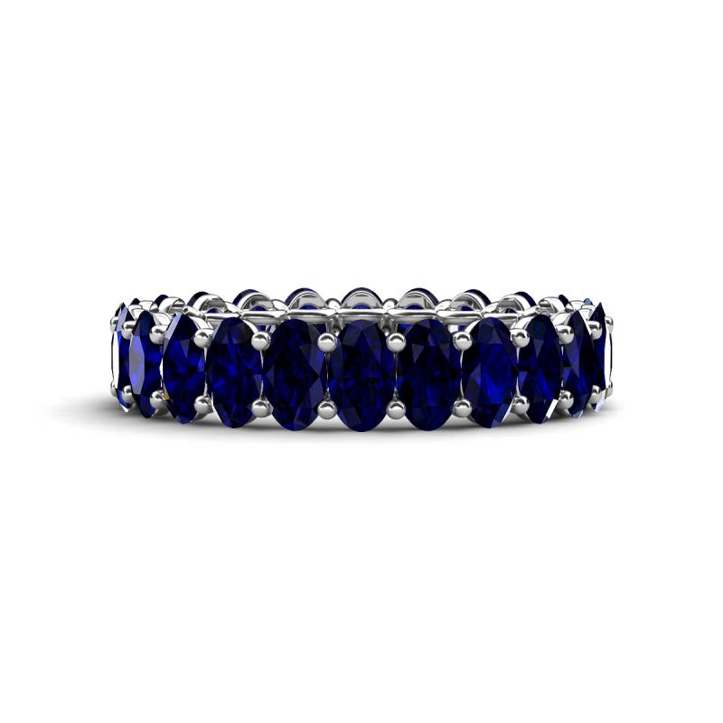 Amelia 5x3 mm Oval Shape Blue Sapphire Side Gallery Work Eternity Band 