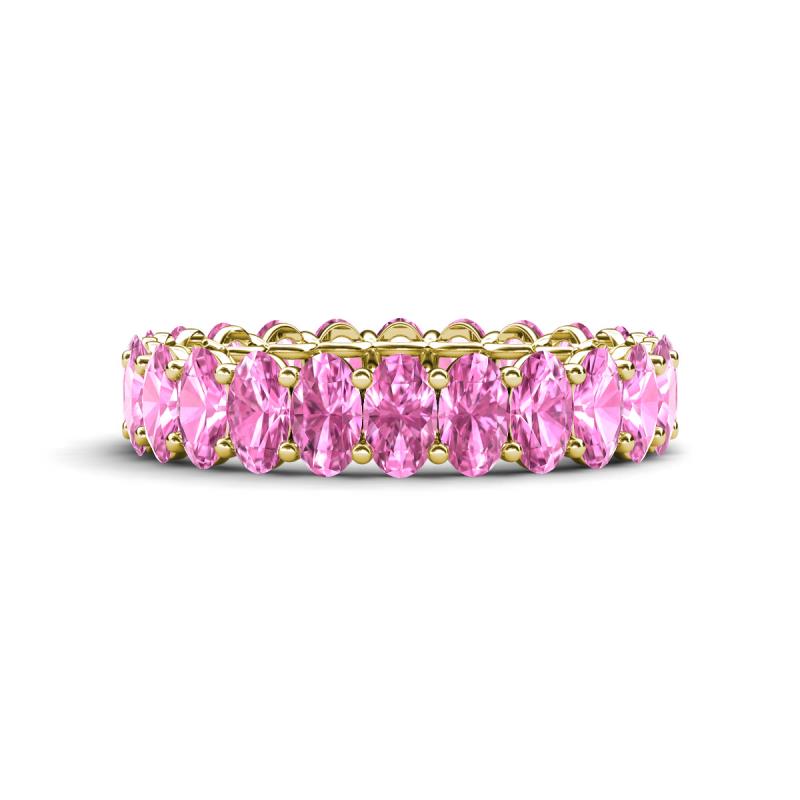Amelia 5x3 mm Oval Shape Pink Sapphire Side Gallery Work Eternity Band 