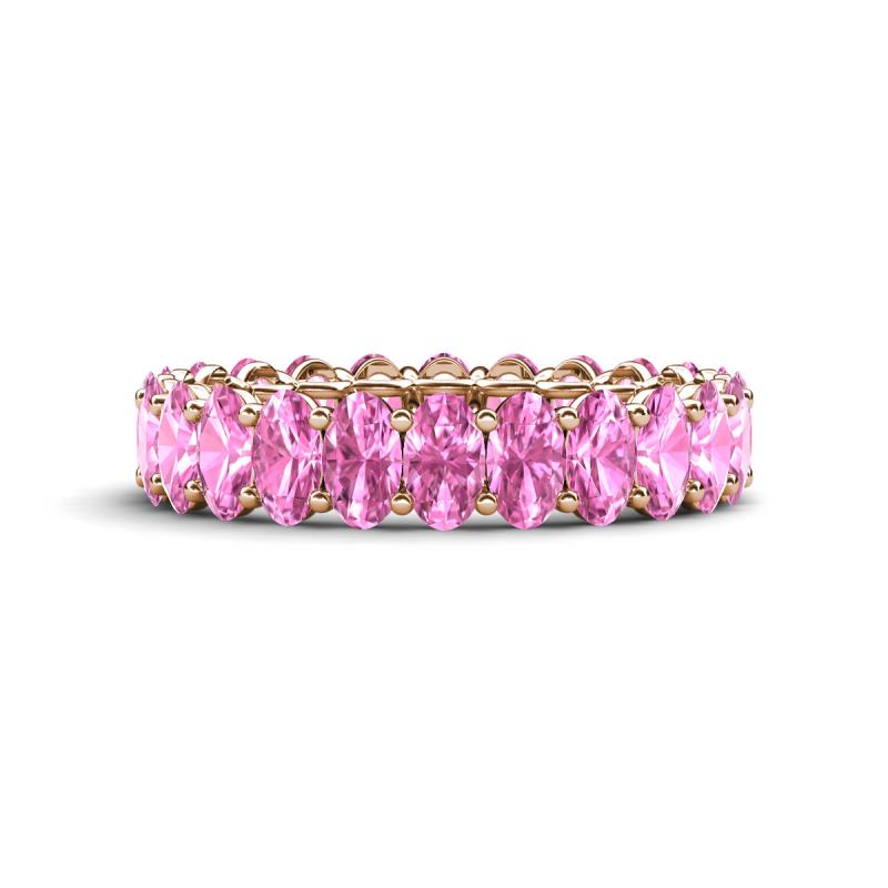 Amelia 5x3 mm Oval Shape Pink Sapphire Side Gallery Work Eternity Band 