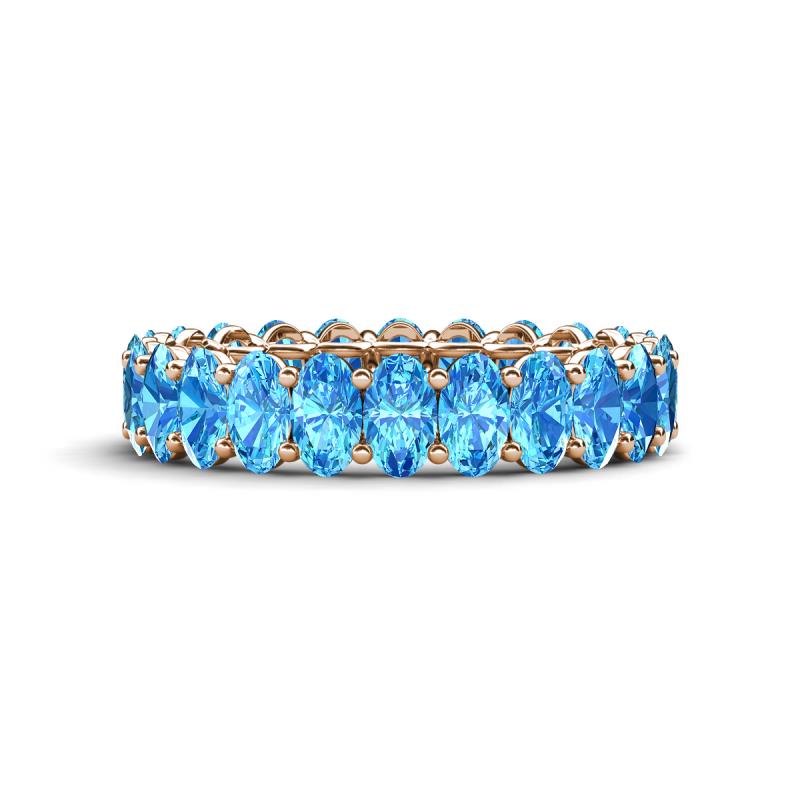 Amelia 5x3 mm Oval Shape Blue Topaz Side Gallery Work Eternity Band 