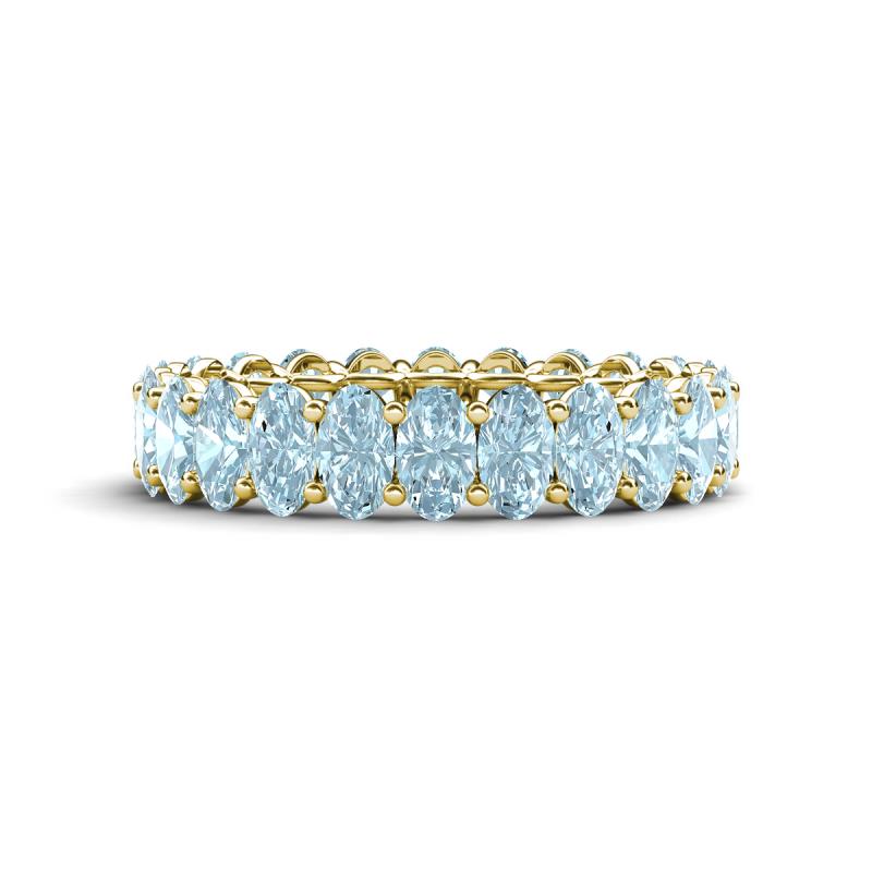 Amelia 5x3 mm Oval Shape Aquamarine Side Gallery Work Eternity Band 