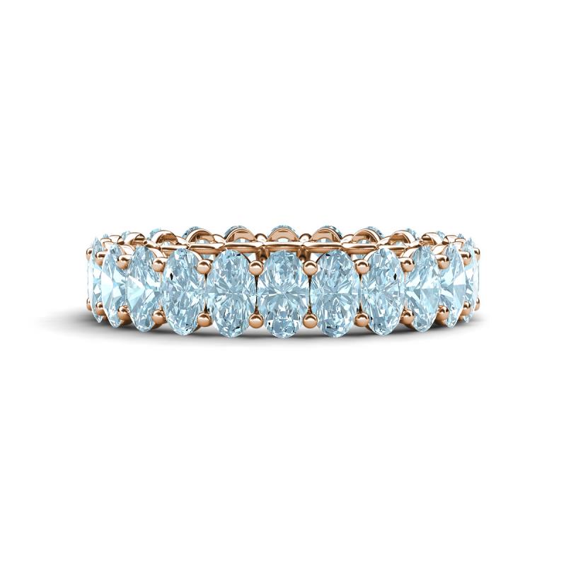 Amelia 5x3 mm Oval Shape Aquamarine Side Gallery Work Eternity Band 