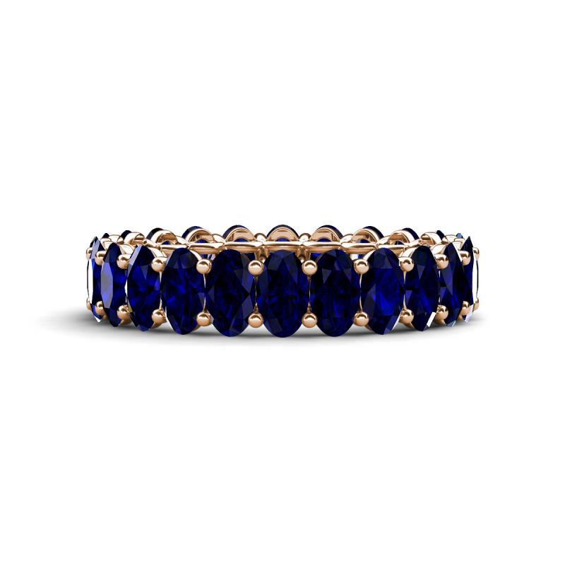Amelia 5x3 mm Oval Shape Blue Sapphire Side Gallery Work Eternity Band 