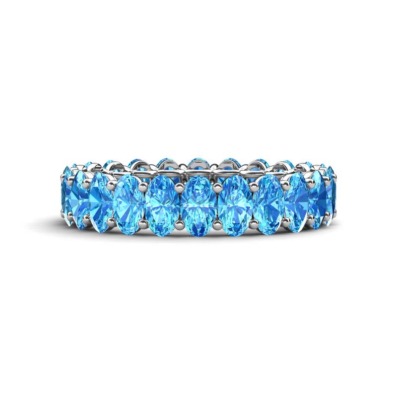 Amelia 5x3 mm Oval Shape Blue Topaz Side Gallery Work Eternity Band 