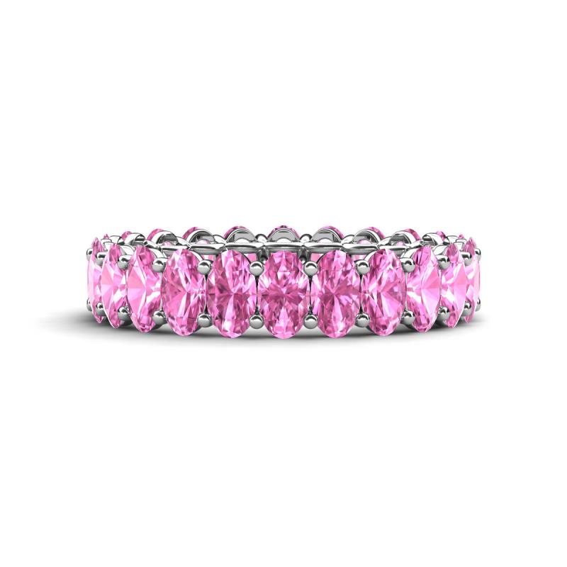 Amelia 5x3 mm Oval Shape Pink Sapphire Side Gallery Work Eternity Band 
