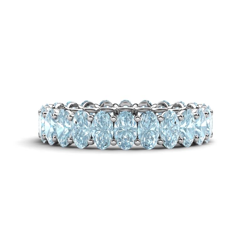 Amelia 5x3 mm Oval Shape Aquamarine Side Gallery Work Eternity Band 