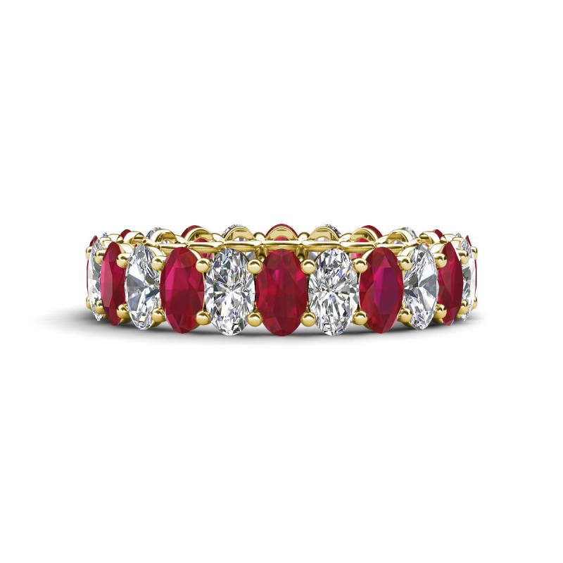 Amelia 5x3 mm Oval Shape Ruby and Diamond Side Gallery Work Eternity Band 
