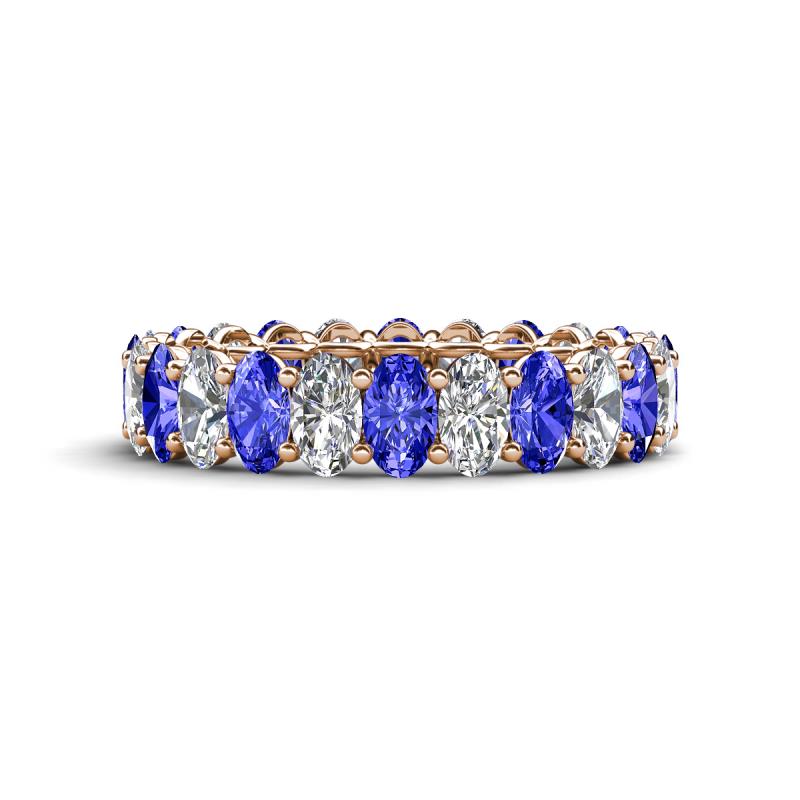 Amelia 5x3 mm Oval Shape Tanzanite and Diamond Side Gallery Work Eternity Band 