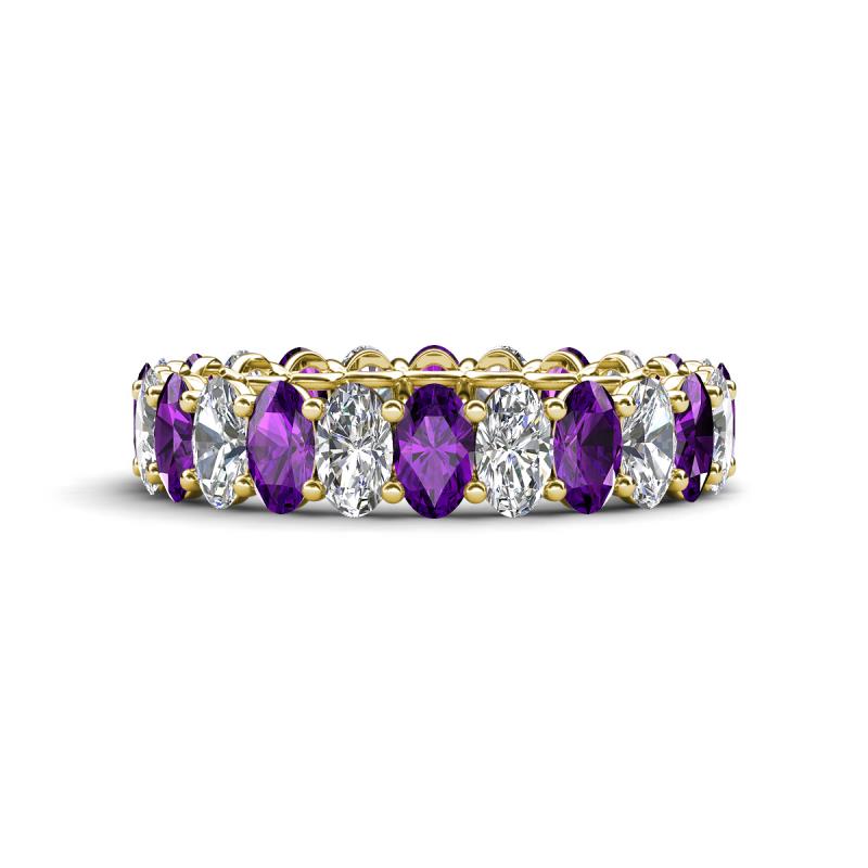 Amelia 5x3 mm Oval Shape Amethyst and Diamond Side Gallery Work Eternity Band 