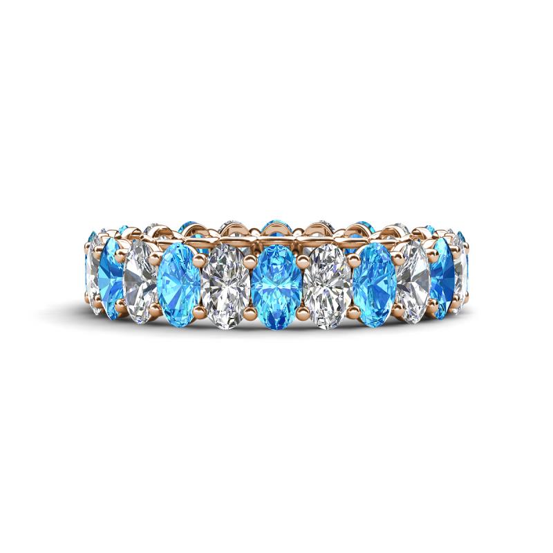 Amelia 5x3 mm Oval Shape Blue Topaz and Diamond Side Gallery Work Eternity Band 