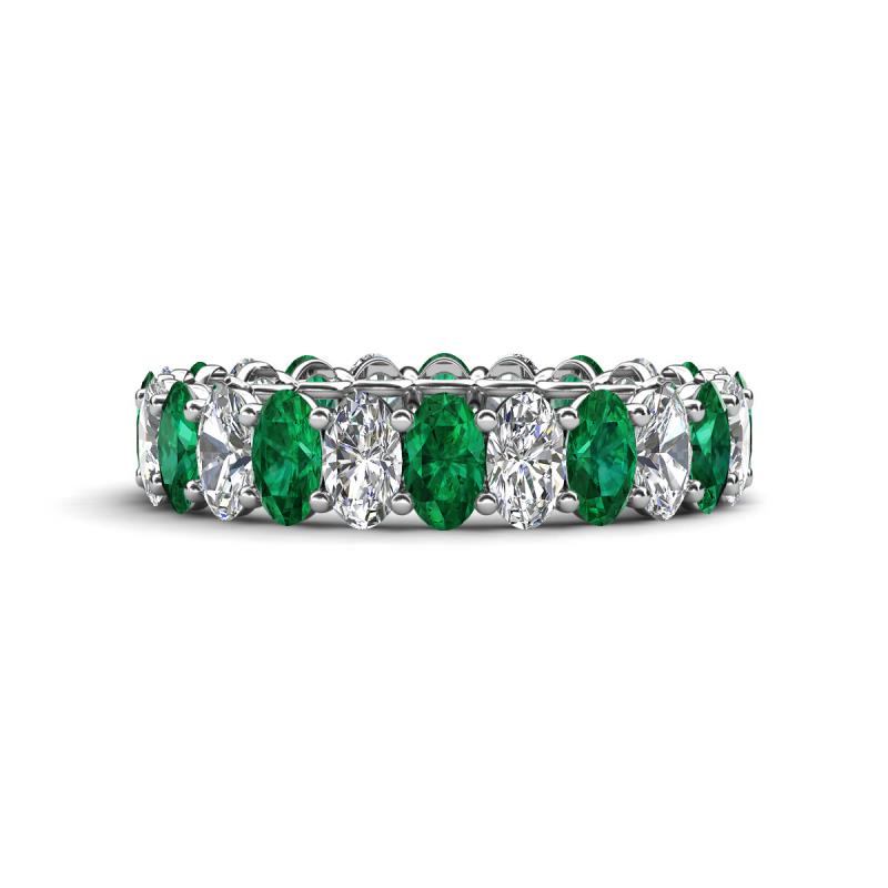 Amelia 5x3 mm Oval Shape Emerald and Diamond Side Gallery Work Eternity Band 