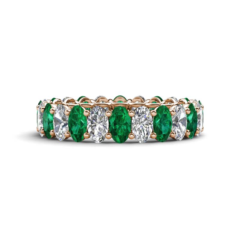 Amelia 5x3 mm Oval Shape Emerald and Diamond Side Gallery Work Eternity Band 
