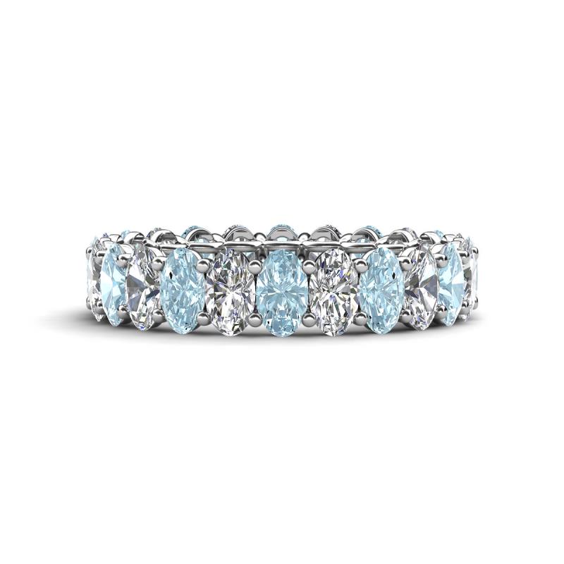 Amelia 5x3 mm Oval Shape Aquamarine and Diamond Side Gallery Work Eternity Band 