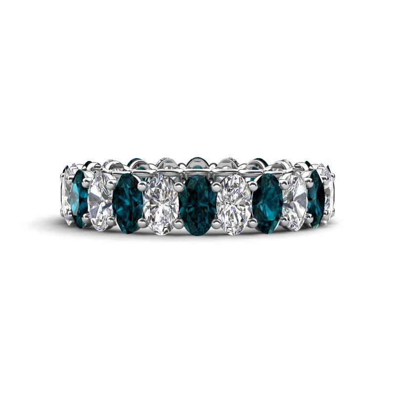 Amelia 5x3 mm Oval Shape London Blue Topaz and Diamond Side Gallery Work Eternity Band 