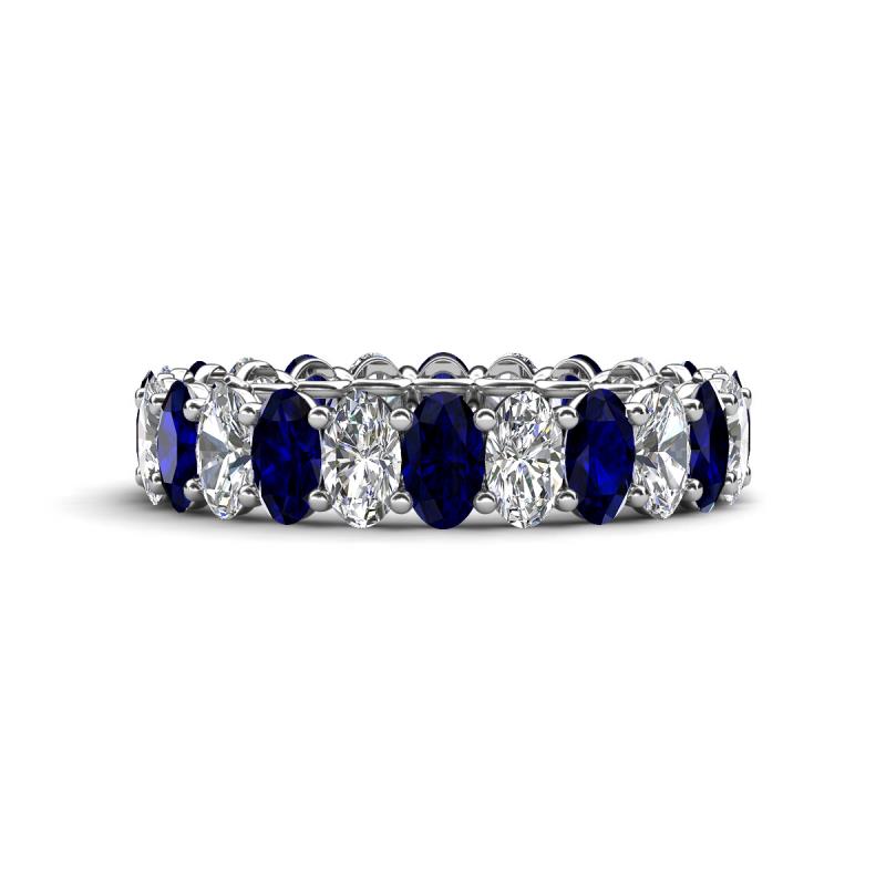 Amelia 5x3 mm Oval Shape Blue Sapphire and Diamond Side Gallery Work Eternity Band 