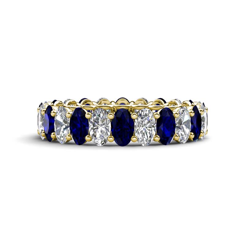Amelia 5x3 mm Oval Shape Blue Sapphire and Diamond Side Gallery Work Eternity Band 