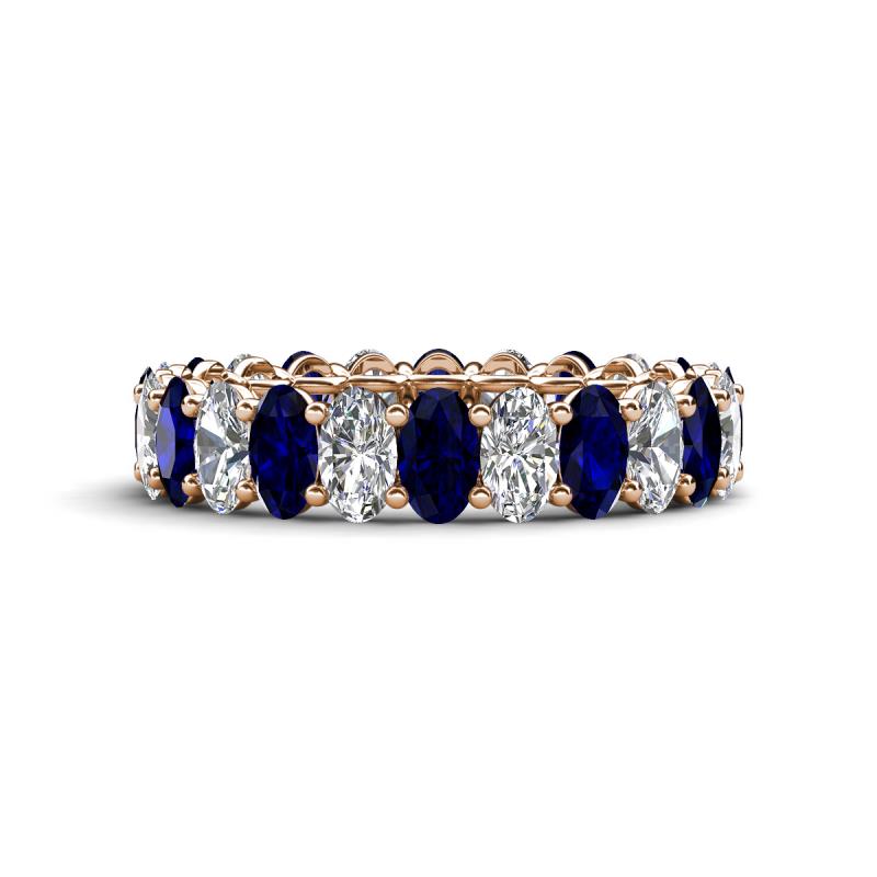 Amelia 5x3 mm Oval Shape Blue Sapphire and Diamond Side Gallery Work Eternity Band 