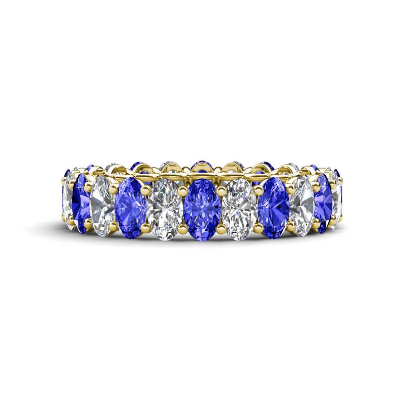 Amelia 5x3 mm Oval Shape Tanzanite and Diamond Side Gallery Work Eternity Band 