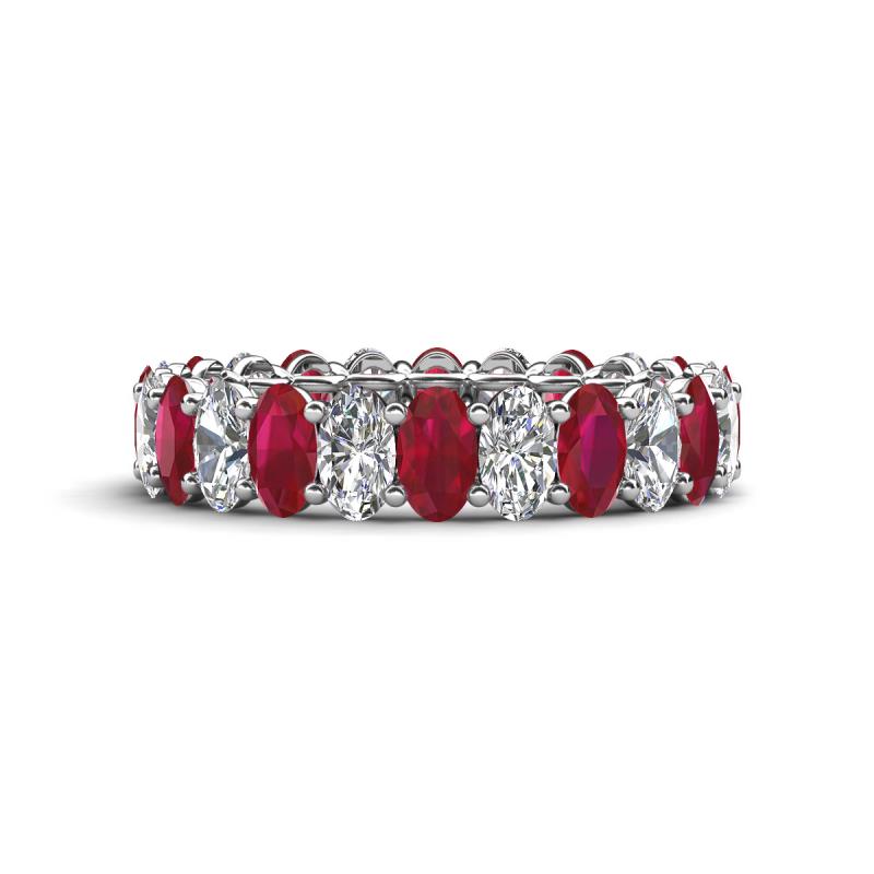 Amelia 5x3 mm Oval Shape Ruby and Diamond Side Gallery Work Eternity Band 