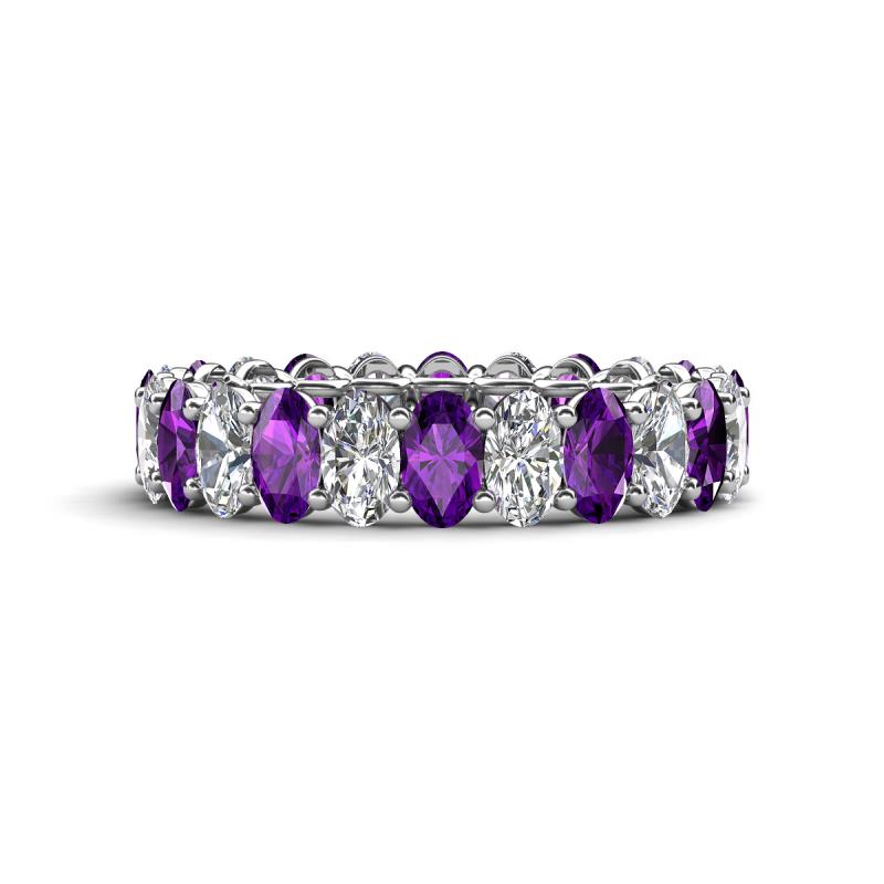 Amelia 5x3 mm Oval Shape Amethyst and Diamond Side Gallery Work Eternity Band 